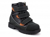 152-121 Бос(Bos), ботинки детские утепленные ортопедические профилактические, байка, кожа, черный, оранжевый в Астане