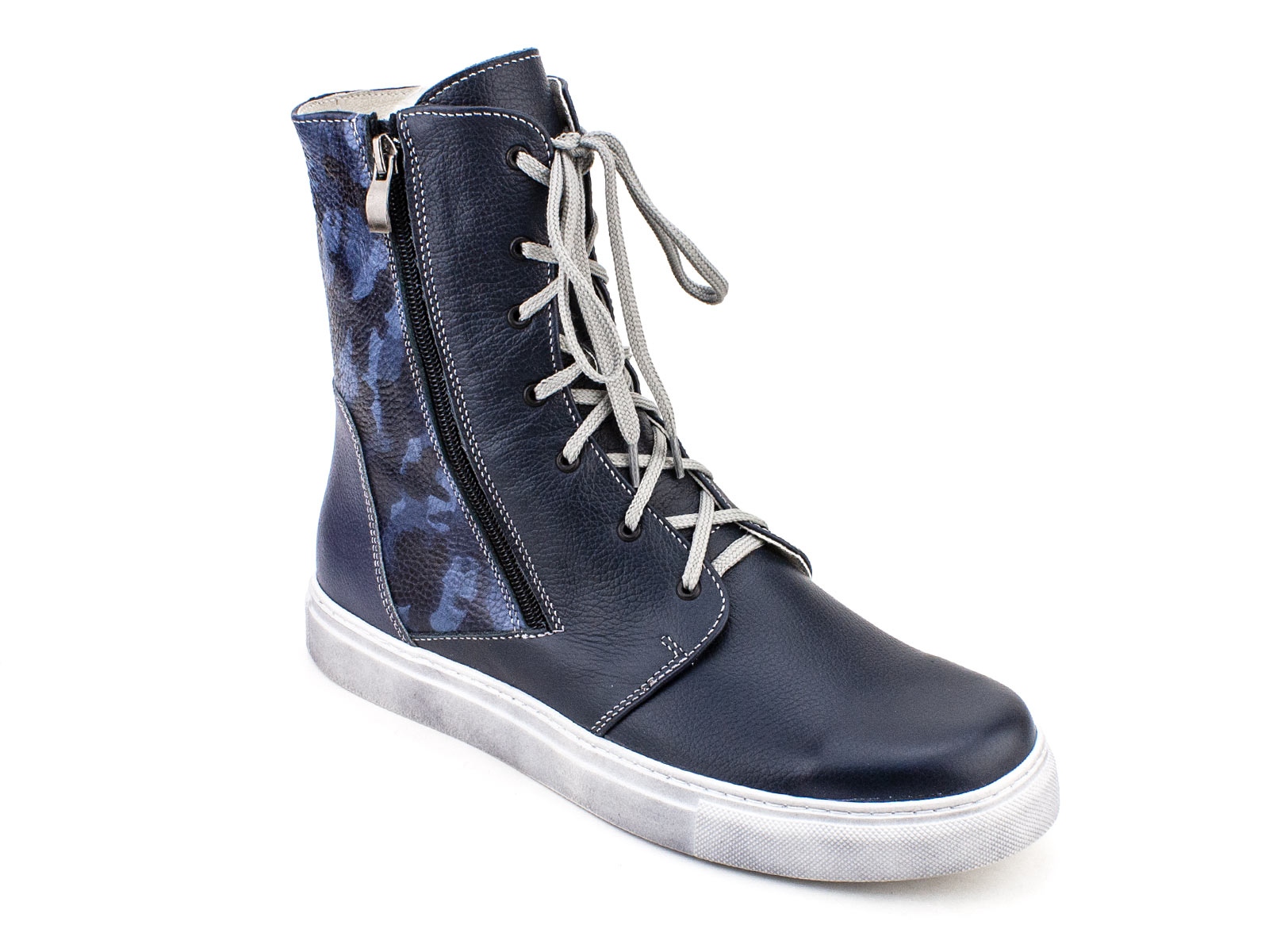306БР Аквелла (Akwella), ботинки подростковые демисезонные не утепленные  ортопедические с высоким берцем, кожа, синий, камуфляж