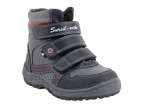 А43-037 Сурсил (Sursil-Ortho), ботинки детские ортопедические с высоким берцем, зимние, натуральный мех, кожа, черный, красный в Астане