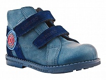 2084-01 УЦ Дандино (Dandino), ботинки демисезонные утепленные, байка, кожа, тёмно-синий, голубой в Астане