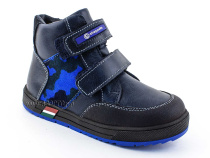 35124Б ШагоВита (Shagovita), ботинки детские демисезонные ортопедические профилактические, кожа, байка, черный, синий в Астане