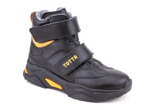 3542-131,15 Тотто (Totto), ботинки детские утепленные ортопедические профилактические, кожа, байка, черный, оранжевый в Астане