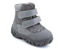 520-11 (21-26) Твики (Twiki) ботинки детские зимние ортопедические профилактические, кожа, натуральный мех, серый, леопард в Астане