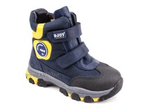 056-600-194-0049 (26-30) Джойшуз (Djoyshoes) ботинки детские зимние мембранные ортопедические профилактические, натуральный мех, мембрана, кожа, темно-синий, черный, желтый в Астане