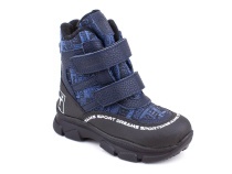 2633-11МК (26-30) Миниколор (Minicolor), ботинки зимние детские ортопедические профилактические, мембрана, кожа, натуральный мех, синий, черный, милитари в Астане