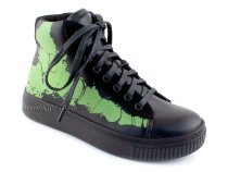 55317Б ШагоВита (Shagovita), ботинки детские  профилактические, кожа, байка, черный, зеленый в Астане