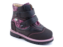 543-8 (26-30) Твики (Twiki) ботинки детские зимние ортопедические профилактические, кожа, натуральный мех, черно-розовый в Астане