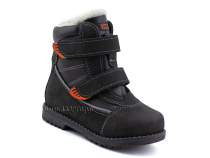 151-13   Бос(Bos), ботинки детские зимние профилактические, натуральная шерсть, кожа, нубук, черный, оранжевый в Астане